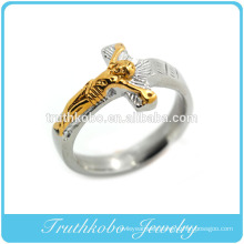 Casting High Quality 316l Fashion Stainless Steel Religious Two Tone Father Jesus Cross Finger Ring Design For Muslim